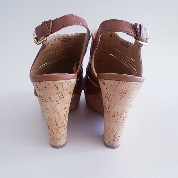 FRANCO SARTO Brown Leather Platform Cork Wedges - Picture 12 of 13